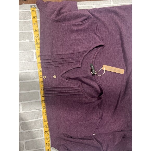 PGANDS Tunic Women Size L Purple Split V Neck Pleated Long Sleeve NWT - Picture 7 of 10